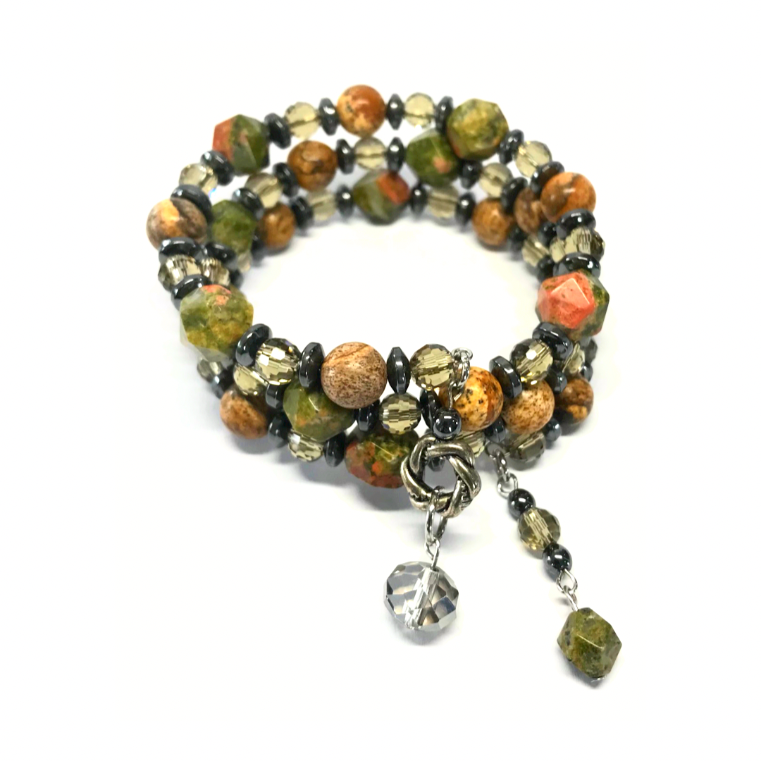 Unakite, Picture Jasper, Hematite Rolled Bracelet