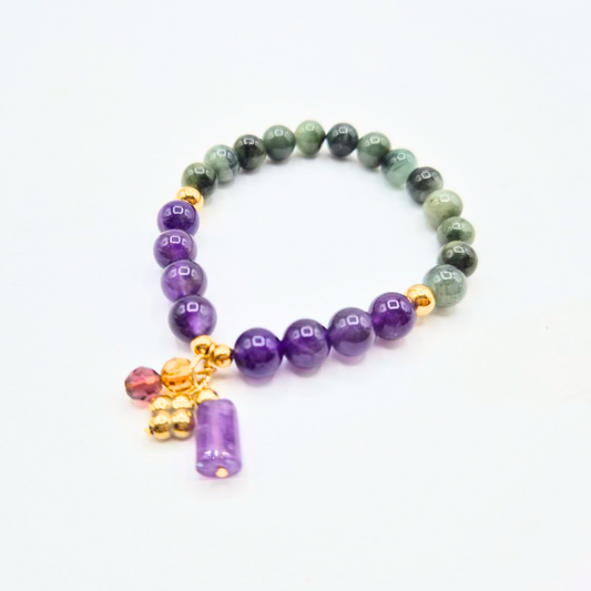 Healing and Abundance | Amethyst and Jade with Lucky Hematite Clover Charm