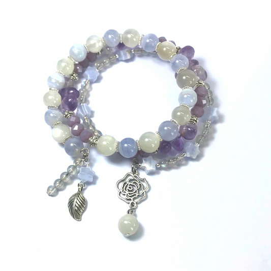 Blue Lace Agate, Moonstone, Amethyst, Labradorite Rolled Bracelet