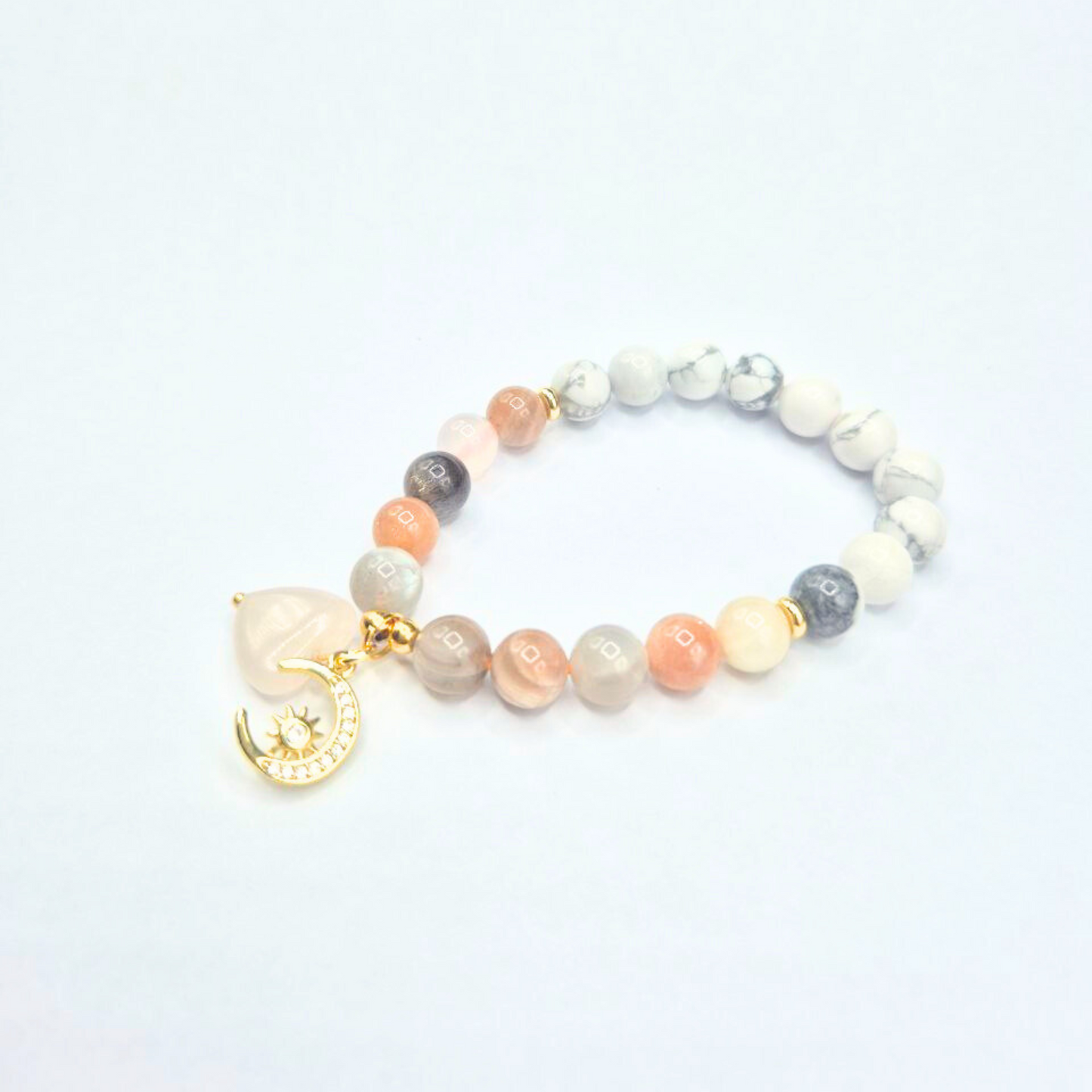 Luna and Love | Rose Quartz and Howlite with Luna and Rose Quartz Heart Charm