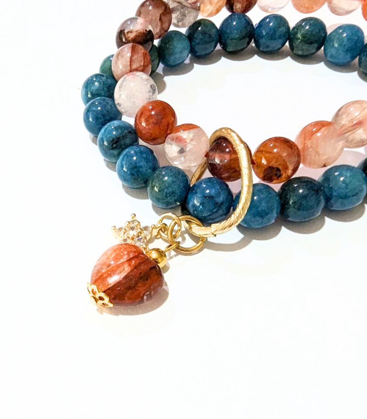 Apatite and Fire Quartz Double Layer with Heart Charm