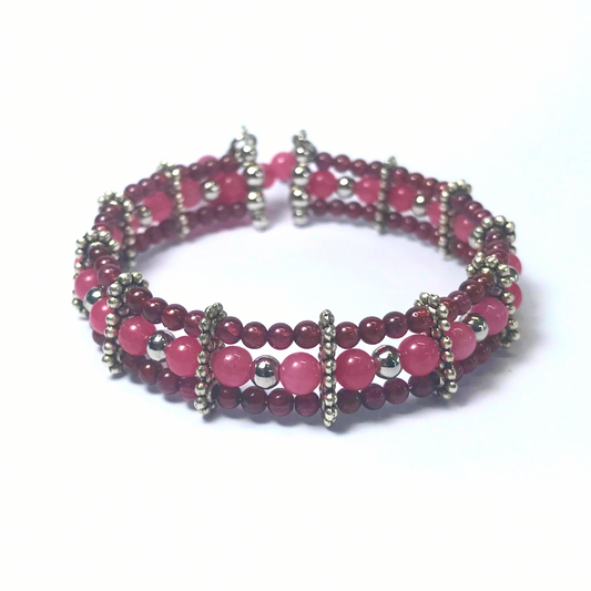 Garnet, Pink Chalcedony Rolled Bracelet