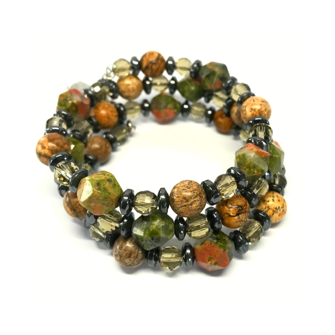 Unakite, Picture Jasper, Hematite Rolled Bracelet