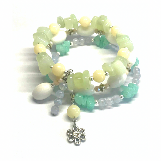 Jade, Bodhi Seed, Amazonite, Blue Lace Agate Rolled Bracelet