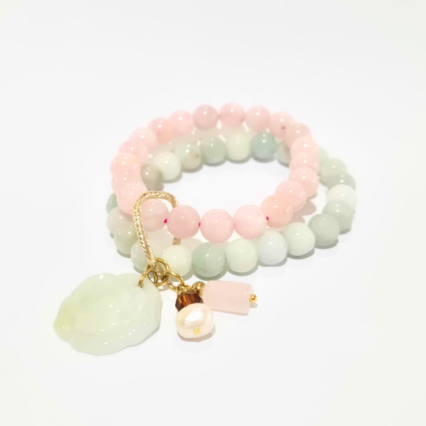 Jade Flower and Pearl Double Layer