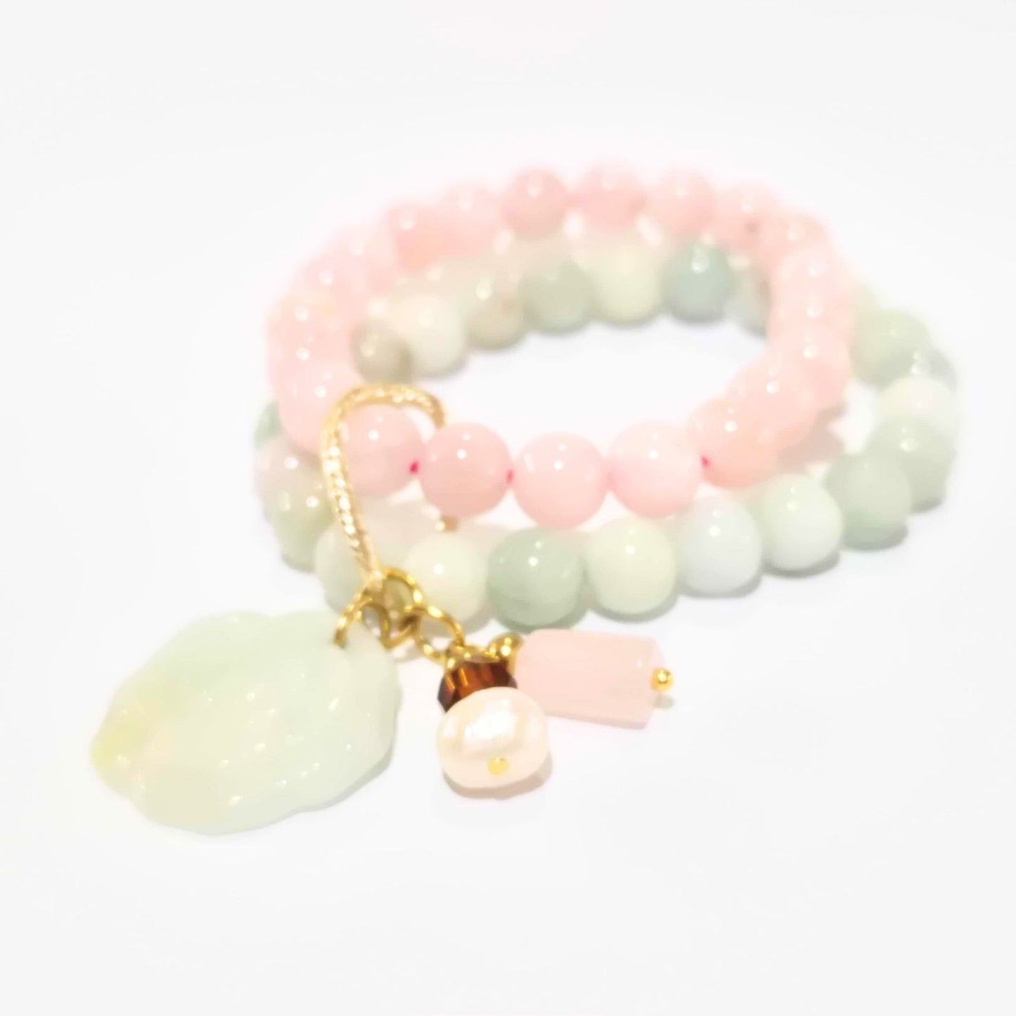 Jade Flower and Pearl Double Layer
