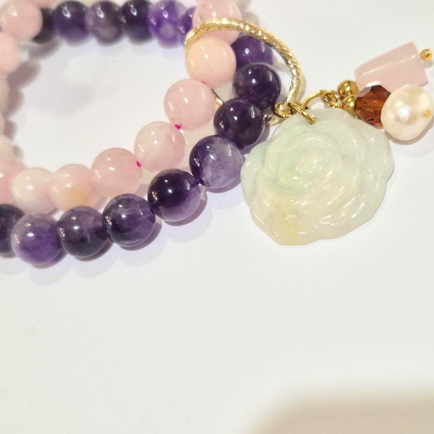 Jade Flower and Pearl Double Layer
