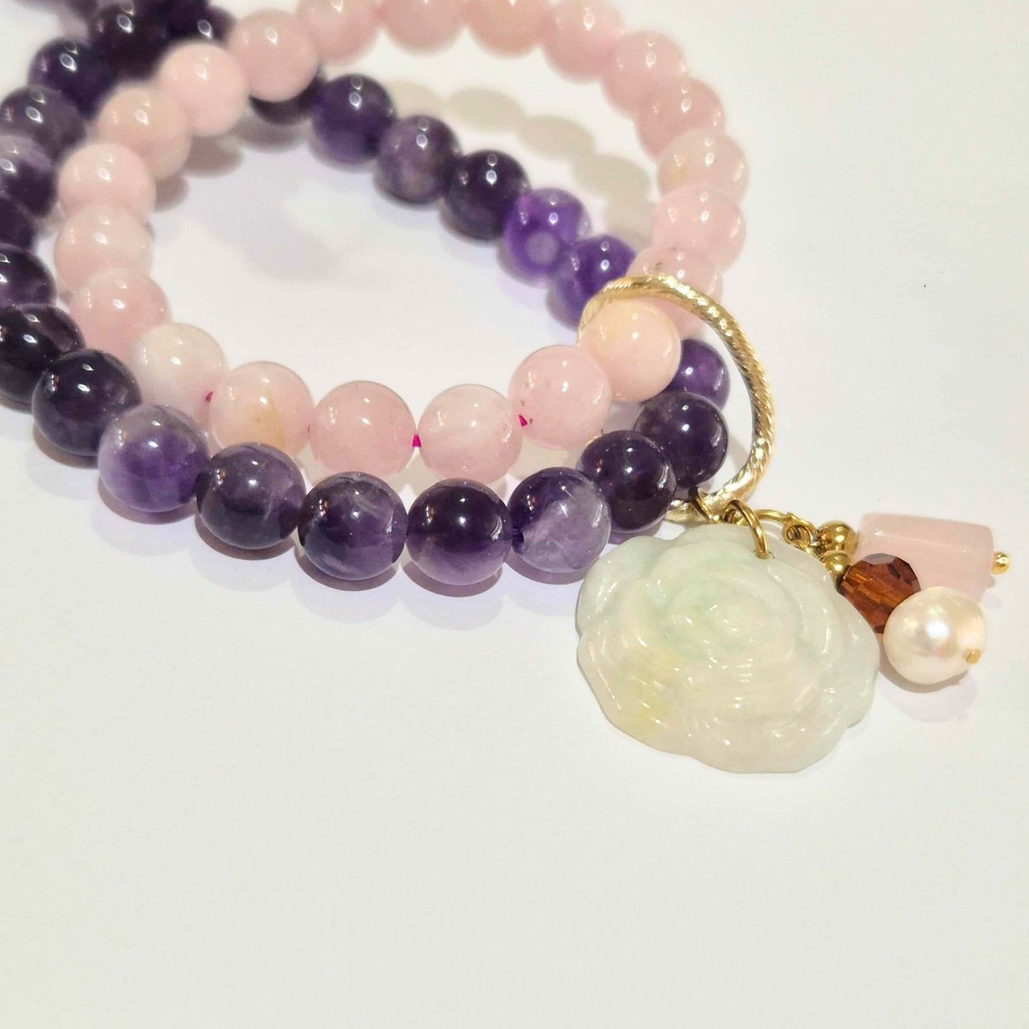 Jade Flower and Pearl Double Layer