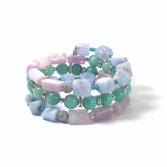 Blue Lace Agate, Kunzite, Amazonite Rolled Bracelet