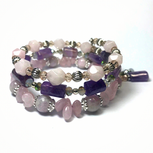 Rose Quartz, Kunzite, Amethyst Rolled Bracelet