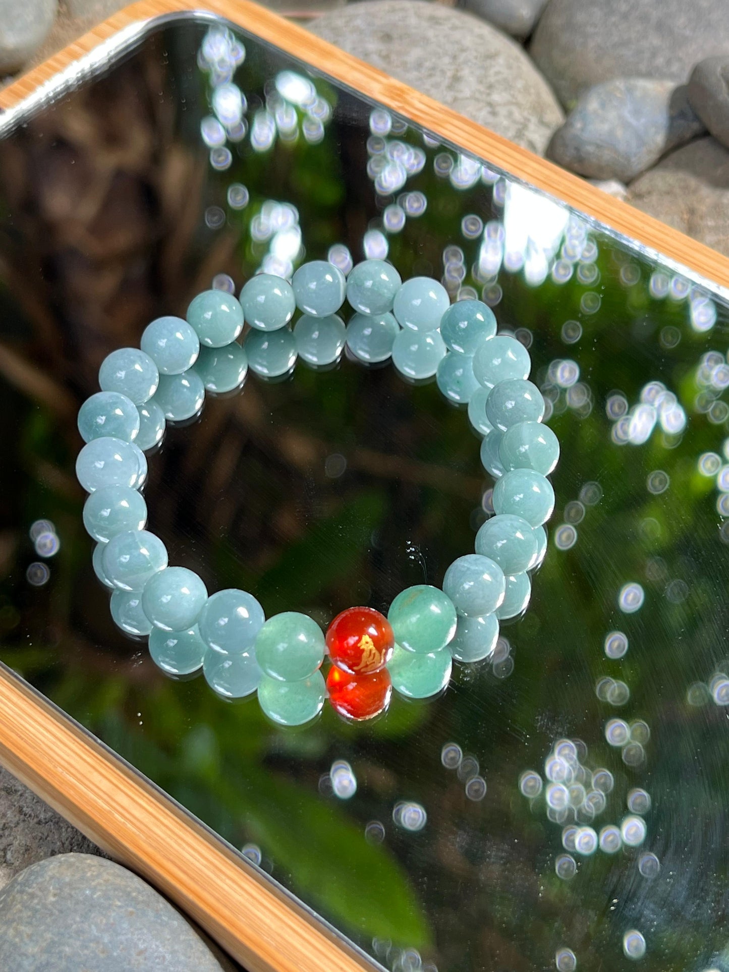 2025 Chinese Zodiac | Monkey - Blue Water Jade and Aventurine with Red Agate