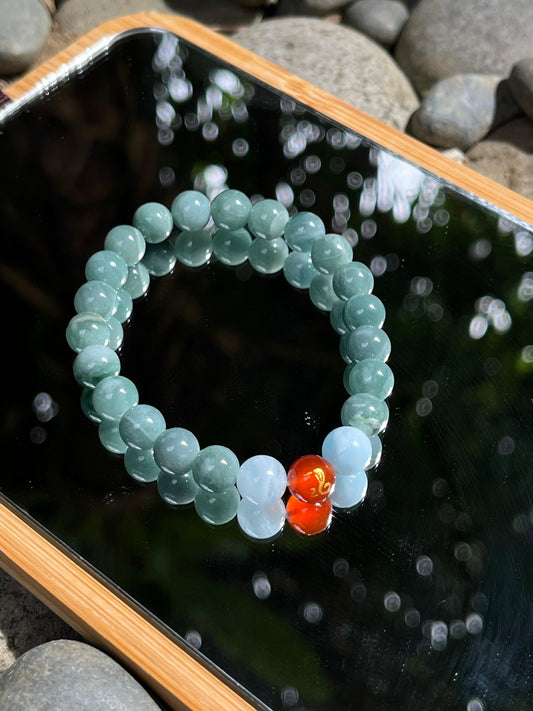 2025 Chinese Zodiac | Snake - Blue Water Jade and Aquamarine with Red Agate