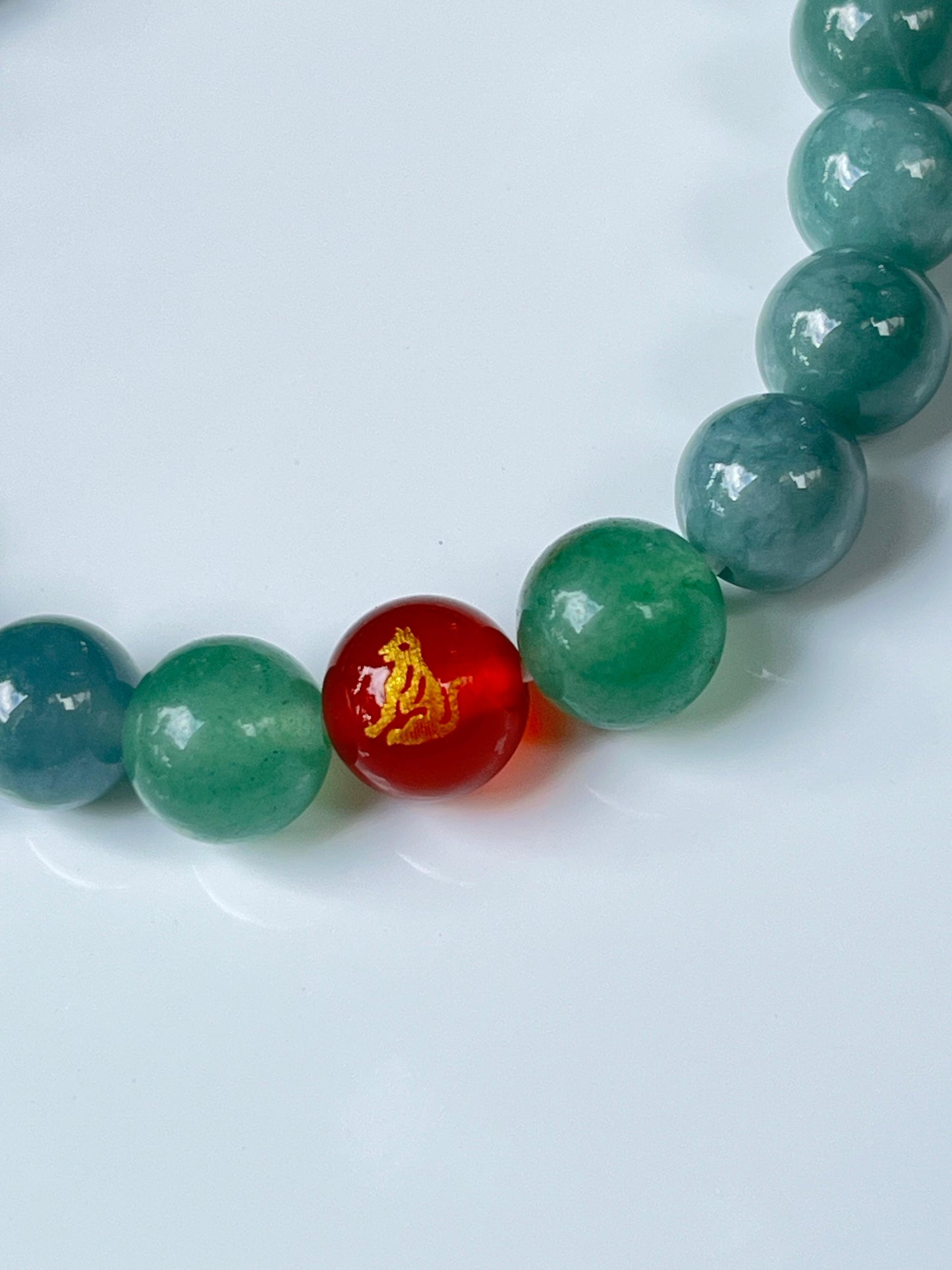 2025 Chinese Zodiac | Monkey - Blue Water Jade and Aventurine with Red Agate