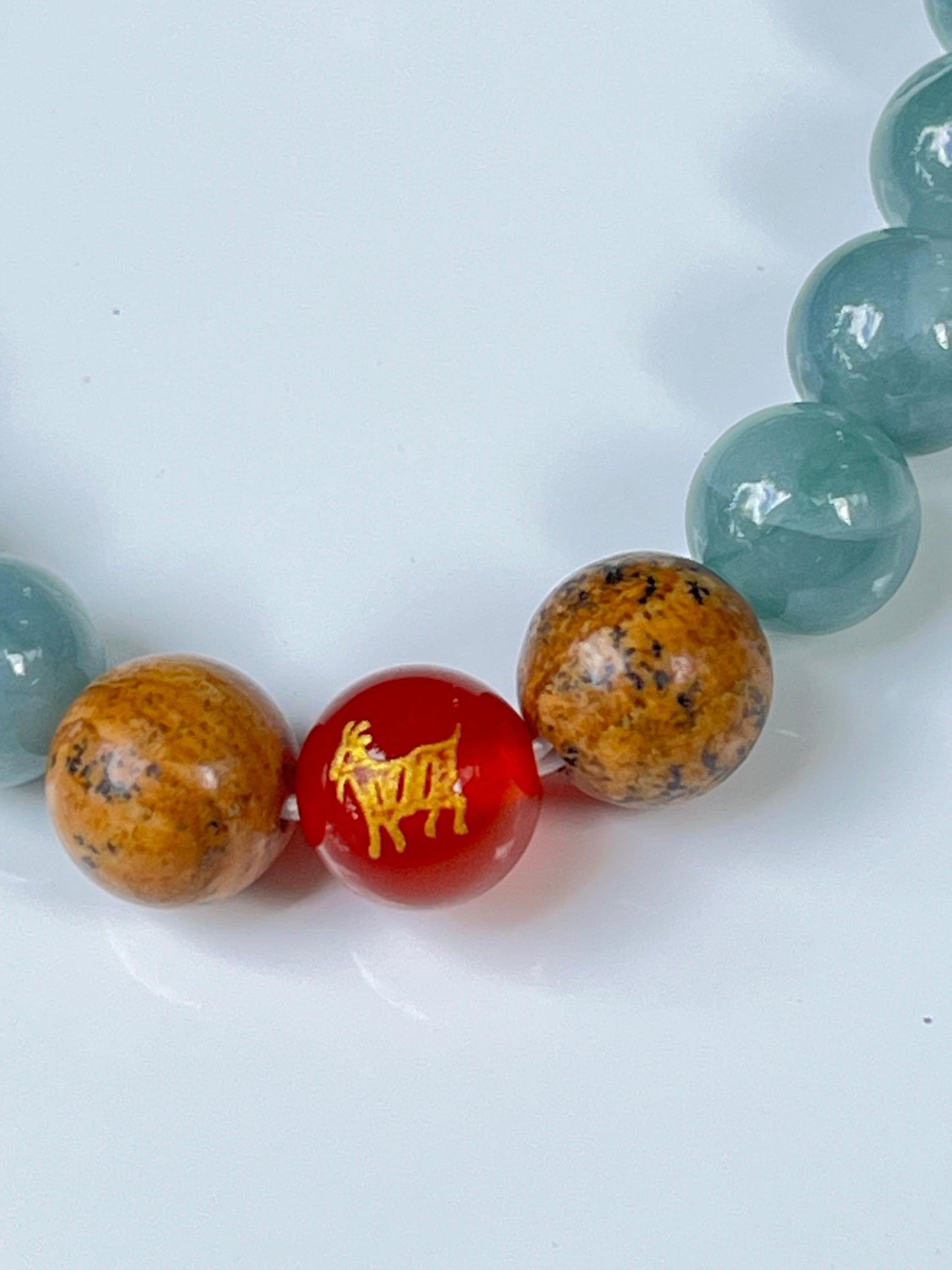 2025 Chinese Zodiac | Goat - Blue Water Jade and Picture Jasper with Red Agate