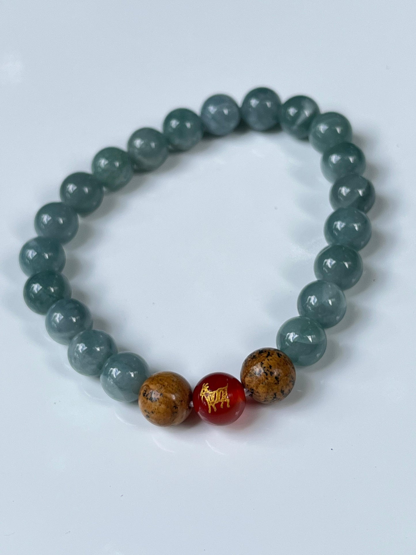 2025 Chinese Zodiac | Goat - Blue Water Jade and Picture Jasper with Red Agate