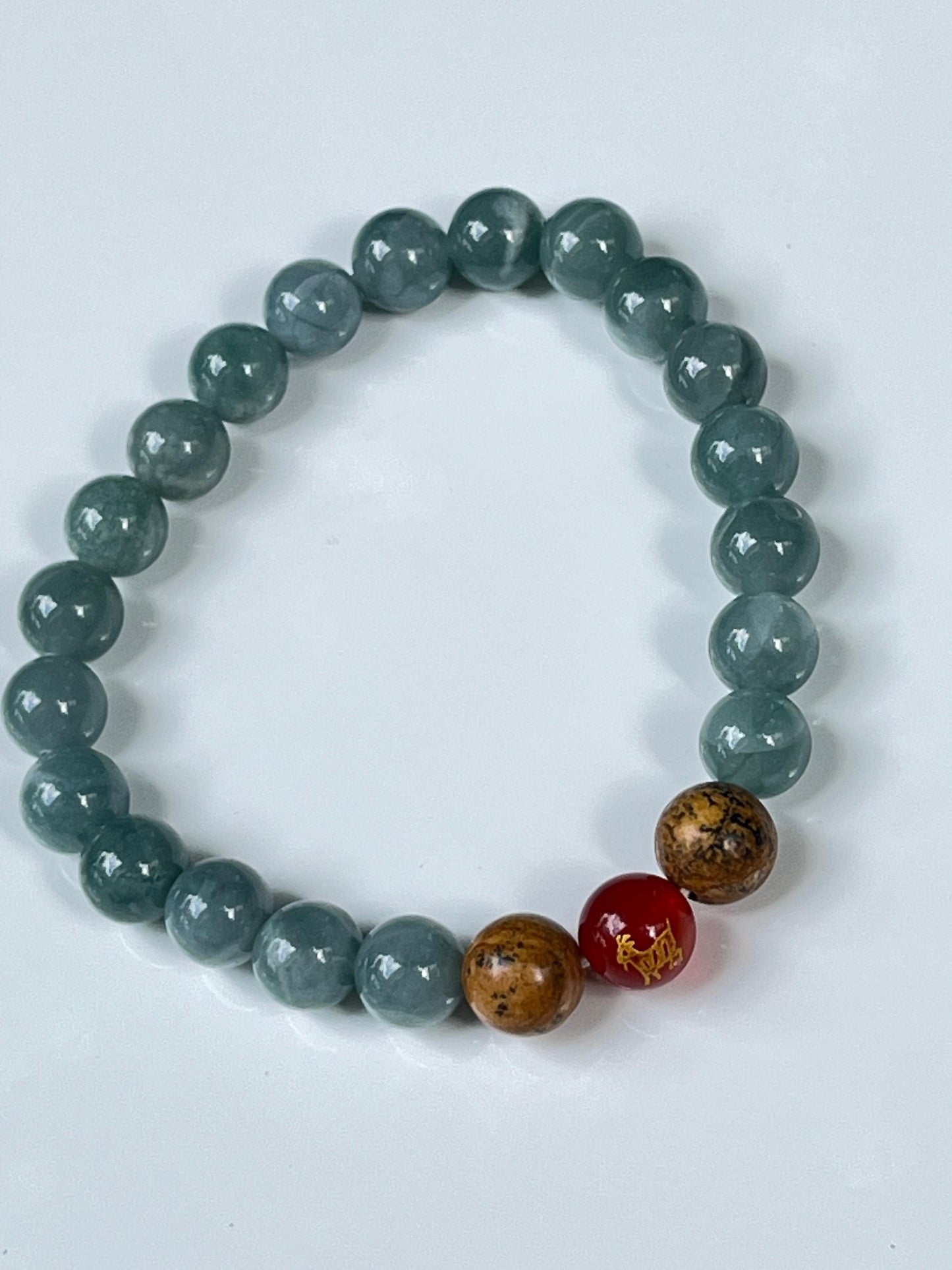 2025 Chinese Zodiac | Goat - Blue Water Jade and Picture Jasper with Red Agate