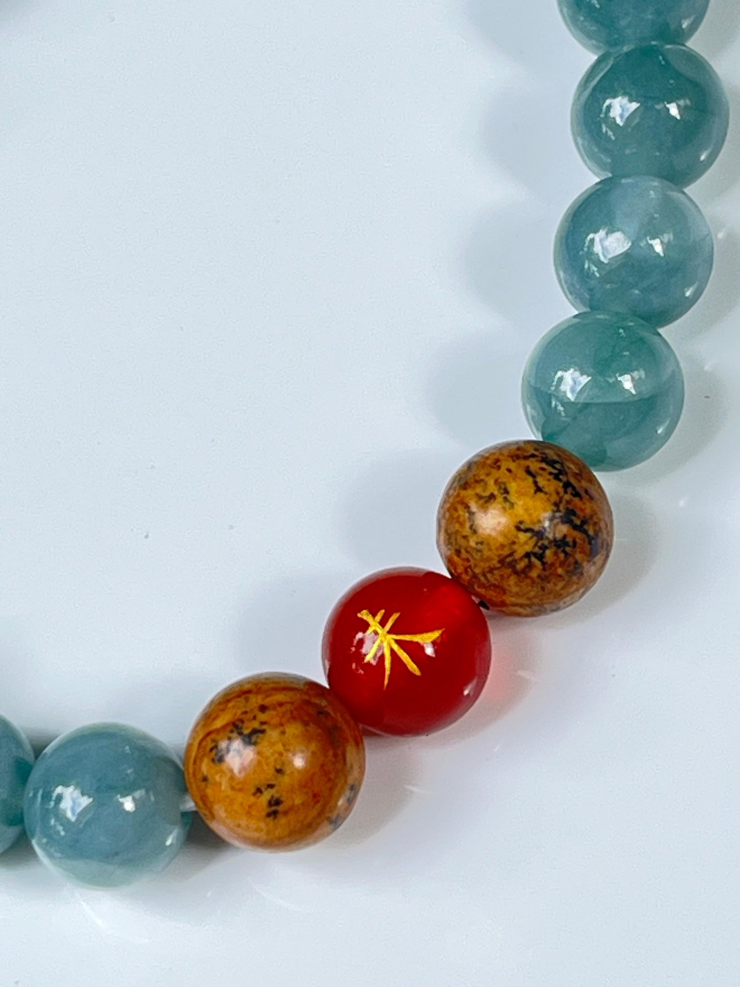 2025 Chinese Zodiac | Goat - Blue Water Jade and Picture Jasper with Red Agate