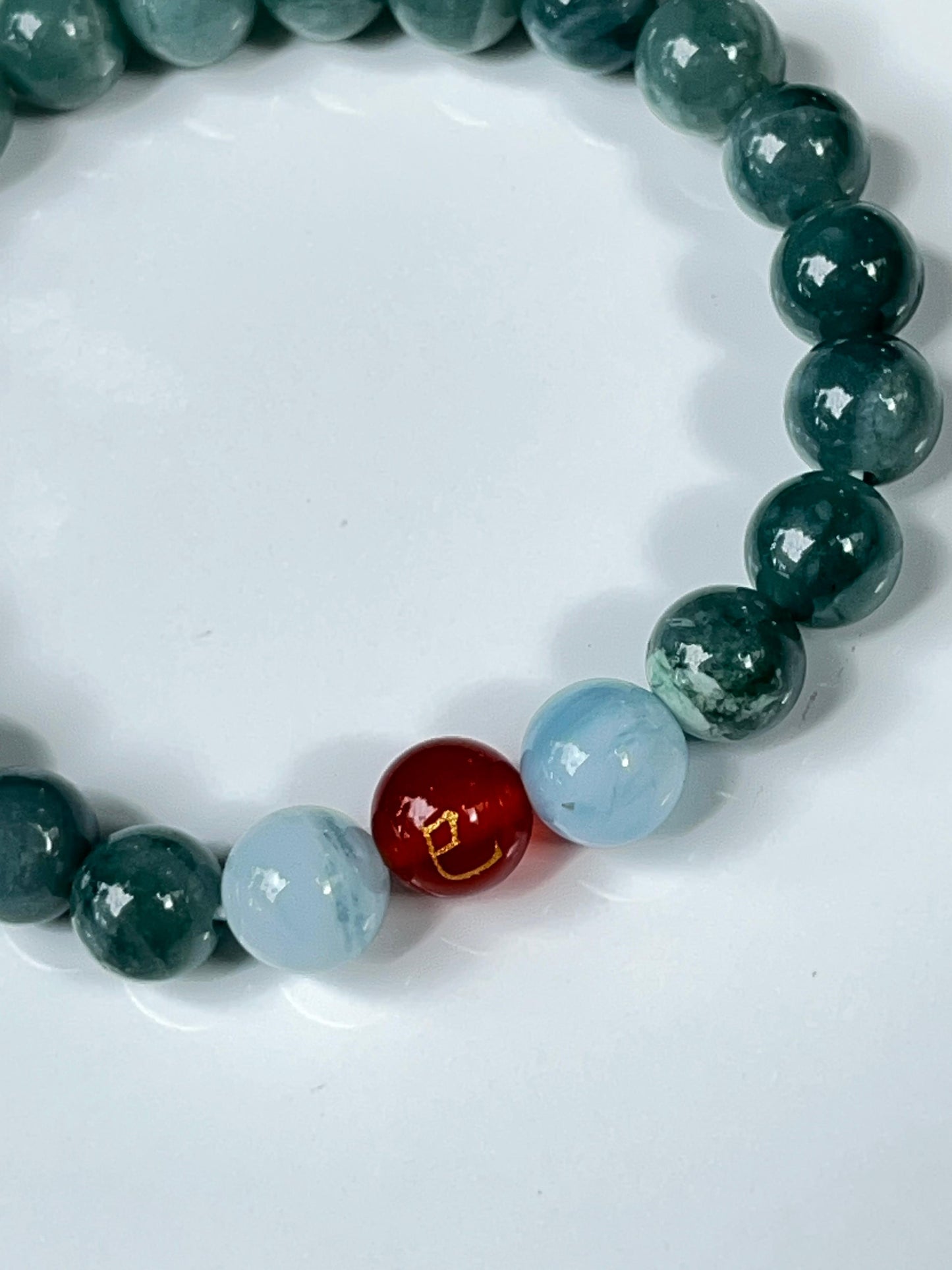 2025 Chinese Zodiac | Snake - Blue Water Jade and Aquamarine with Red Agate