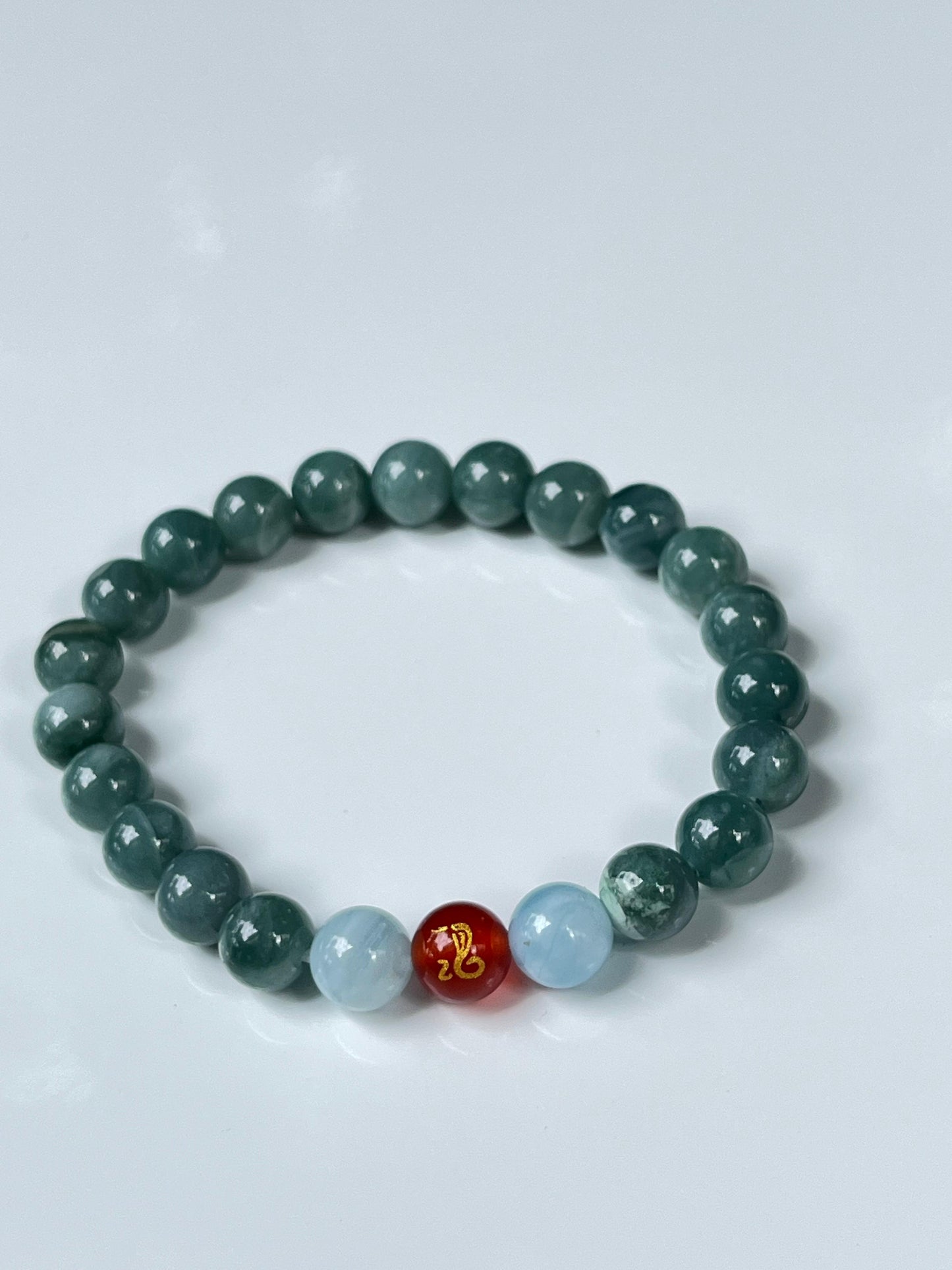 2025 Chinese Zodiac | Snake - Blue Water Jade and Aquamarine with Red Agate