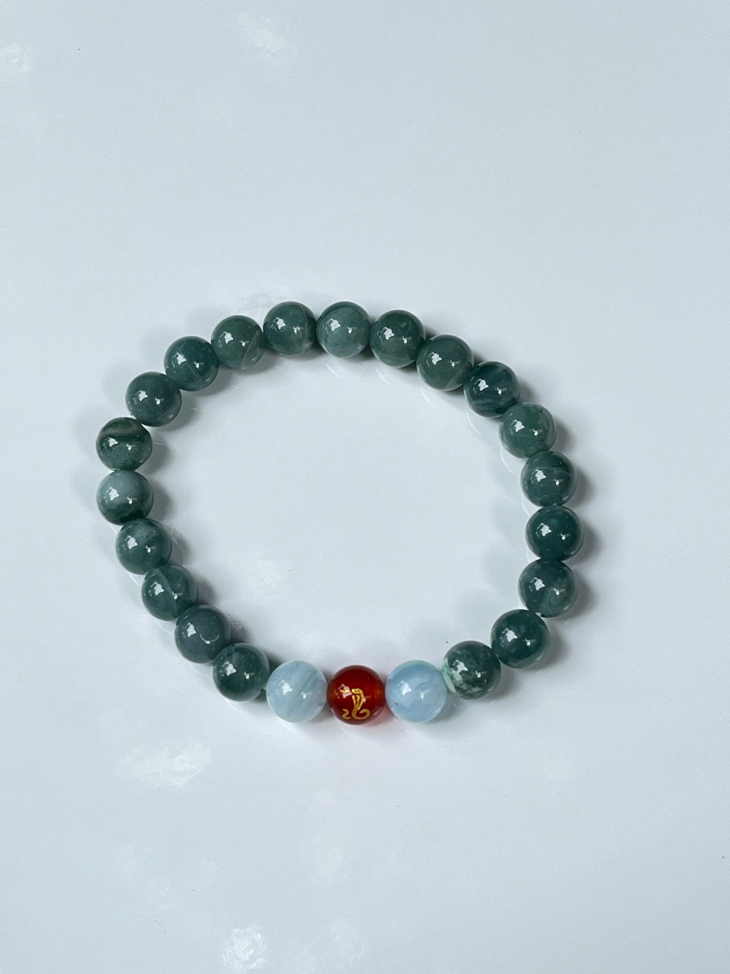 2025 Chinese Zodiac | Snake - Blue Water Jade and Aquamarine with Red Agate