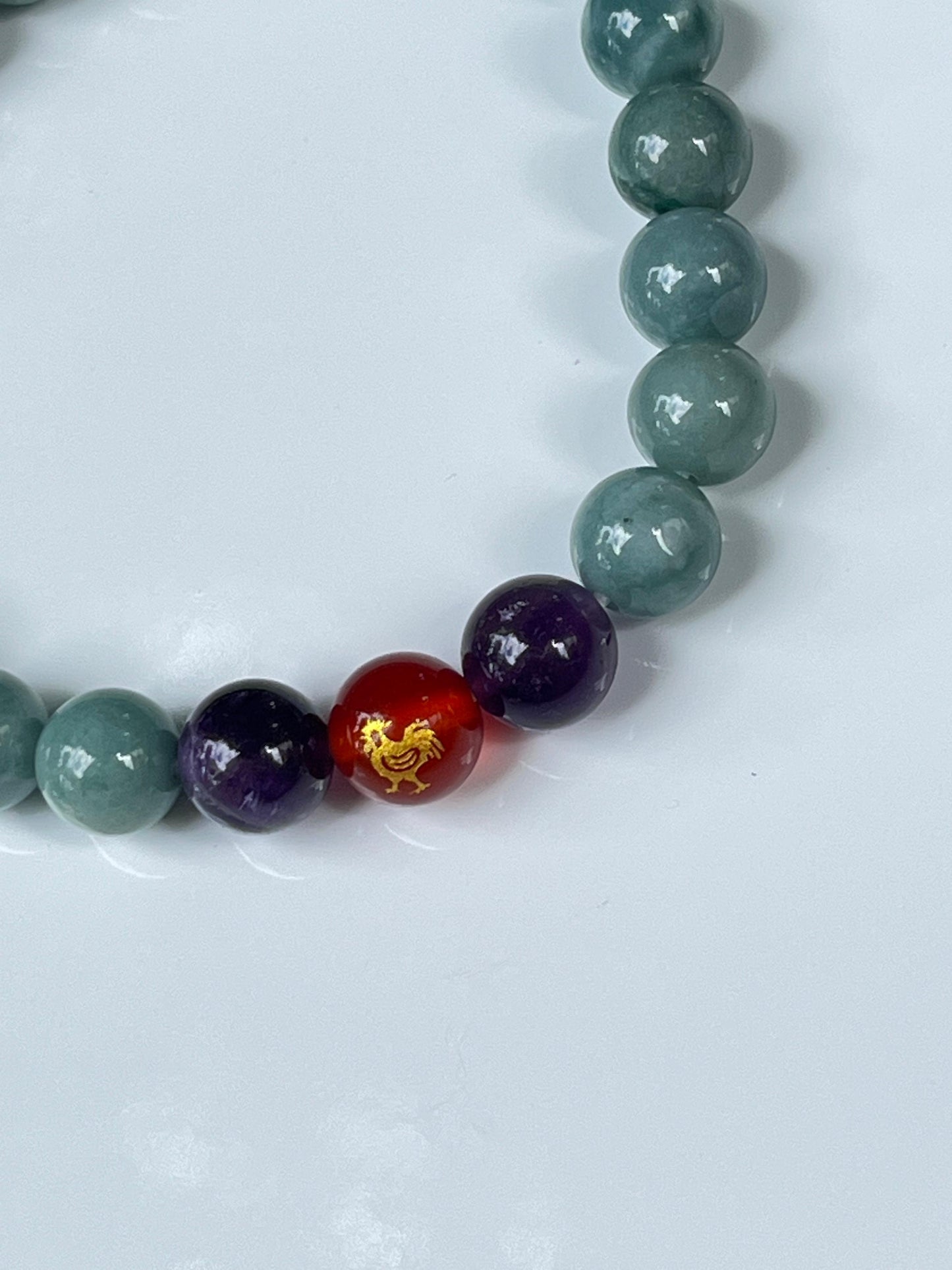 2025 Chinese Zodiac | Rooster - Blue Water Jade and Amethyst with Red Agate