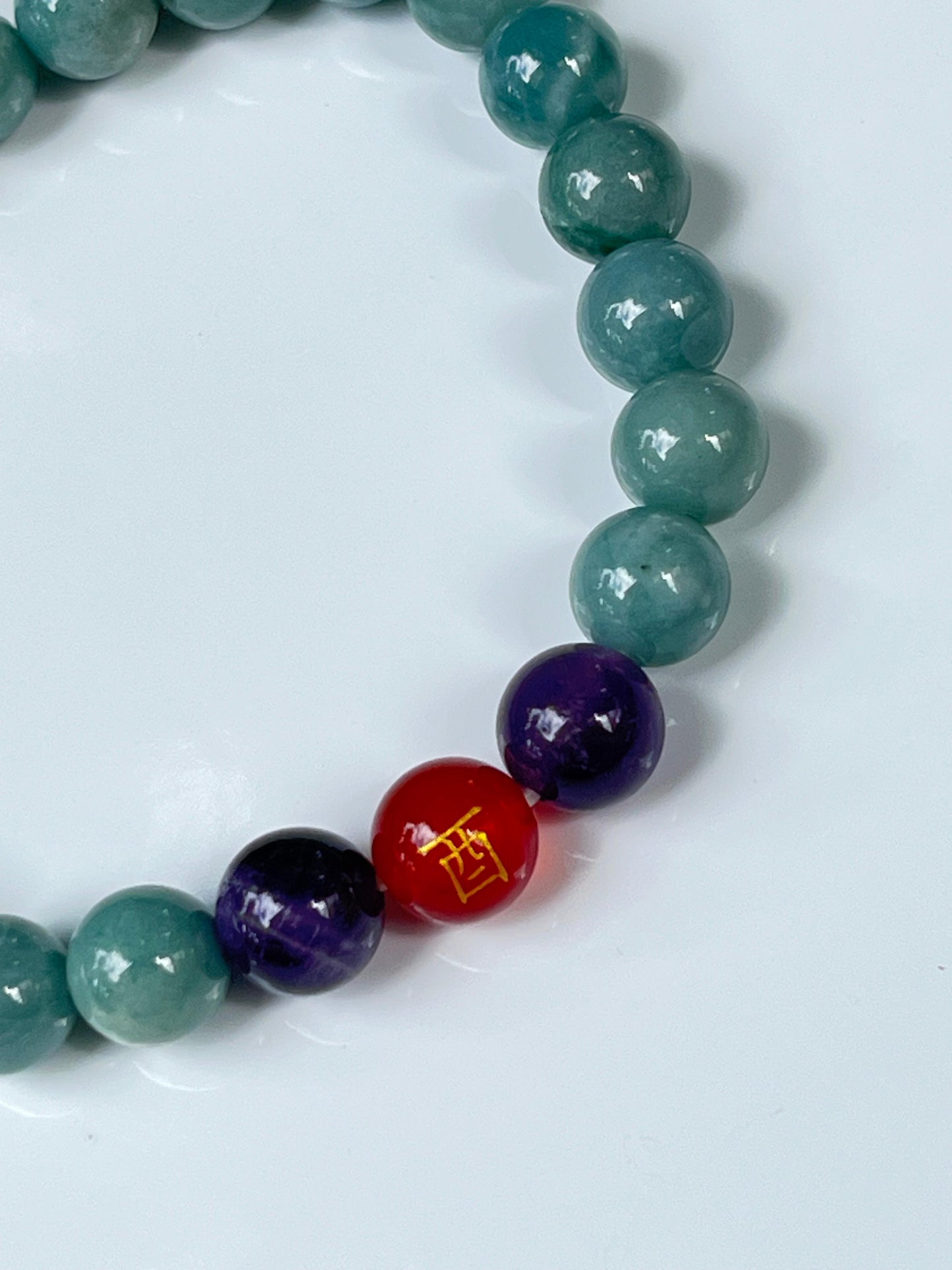 2025 Chinese Zodiac | Rooster - Blue Water Jade and Amethyst with Red Agate