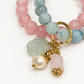 Madagascar Rose quartz and high grade aquamarine double layer combination bracelet