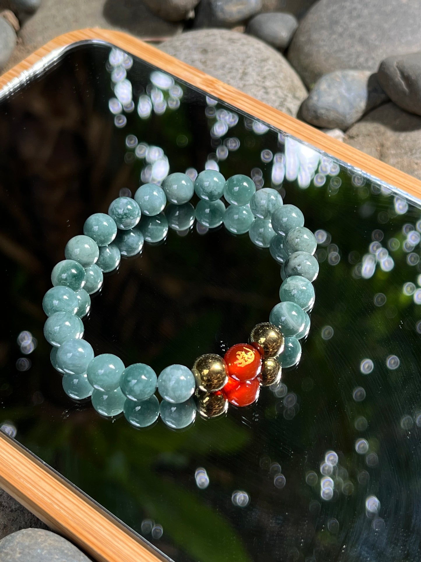 2025 Chinese Zodiac | Tiger - Blue Water Jade and Hematite with Red Agate