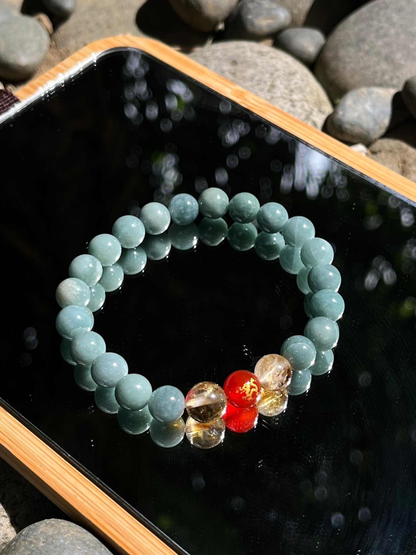 2025 Chinese Zodiac | Dragon - Blue Water Jade and Citrine with Red Agate