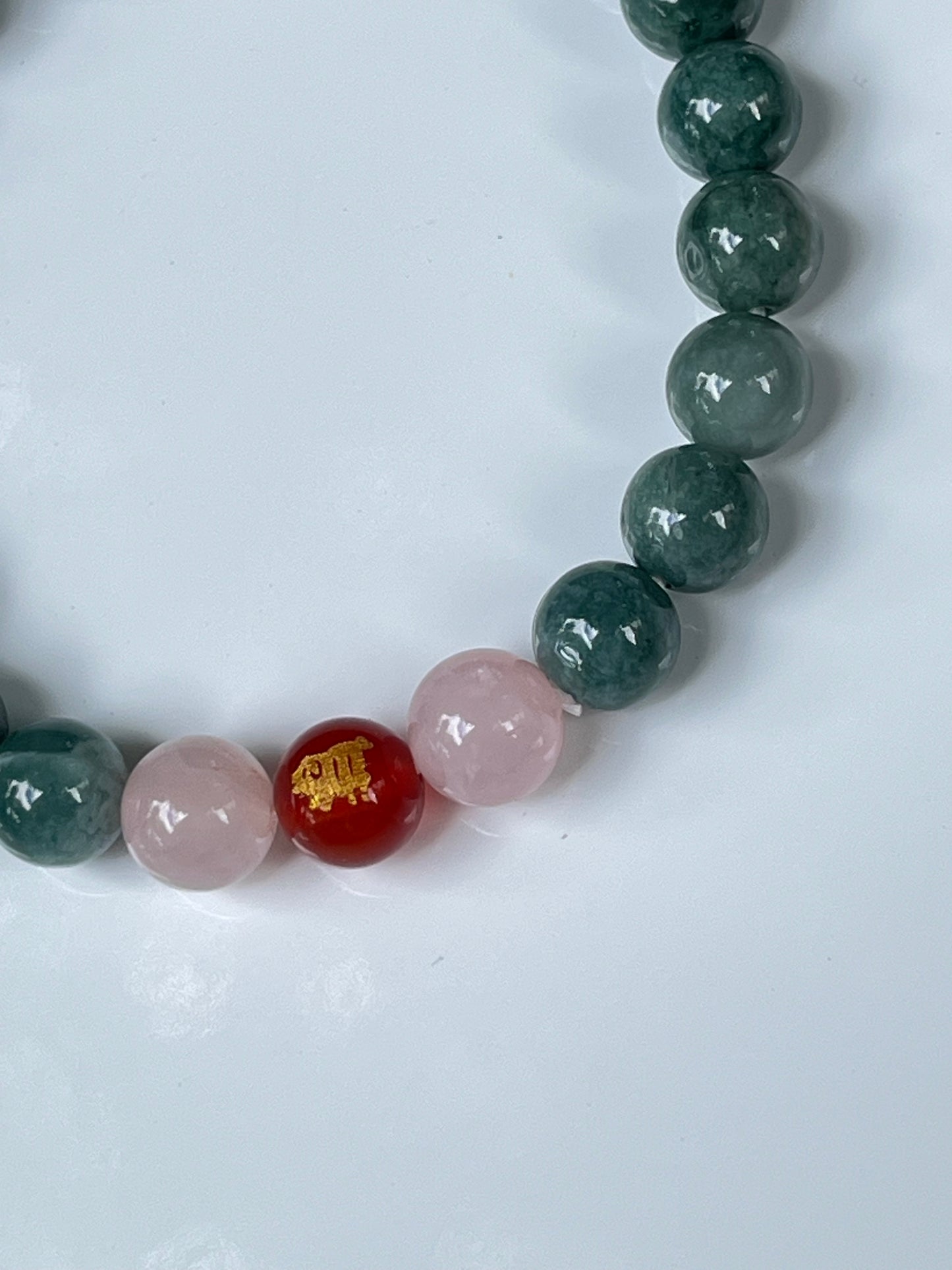 2025 Chinese Zodiac | Pig - Blue Water Jade and Rose Quartz with Red Agate