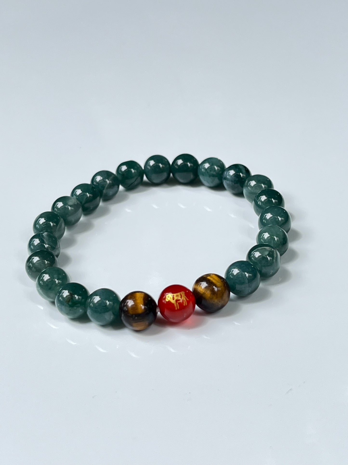 2025 Chinese Zodiac | Ox - Blue Water Jade and Tiger Eye with Red Agate