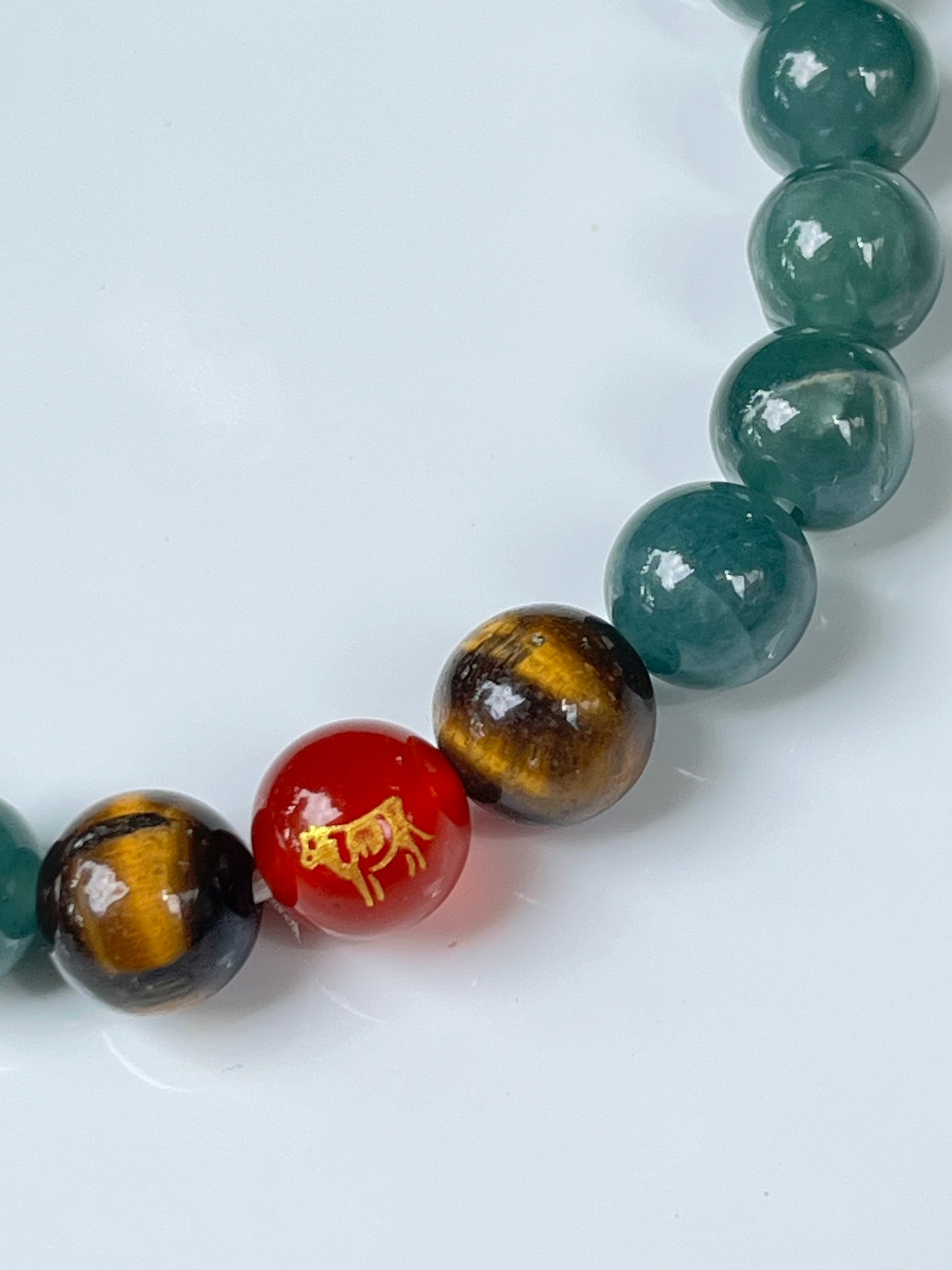 2025 Chinese Zodiac | Ox - Blue Water Jade and Tiger Eye with Red Agate