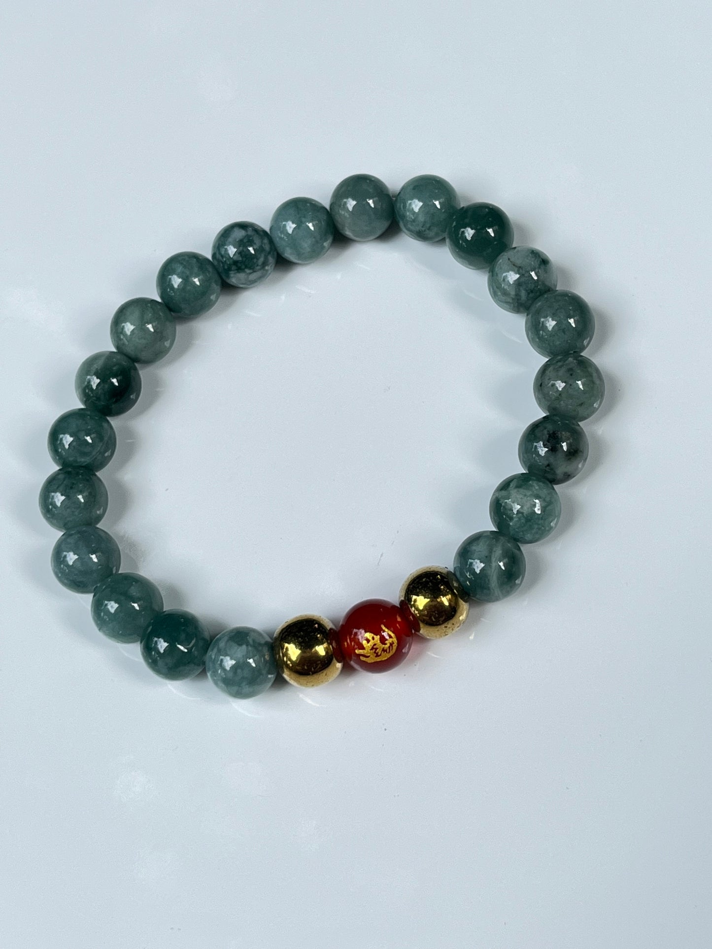 2025 Chinese Zodiac | Tiger - Blue Water Jade and Hematite with Red Agate