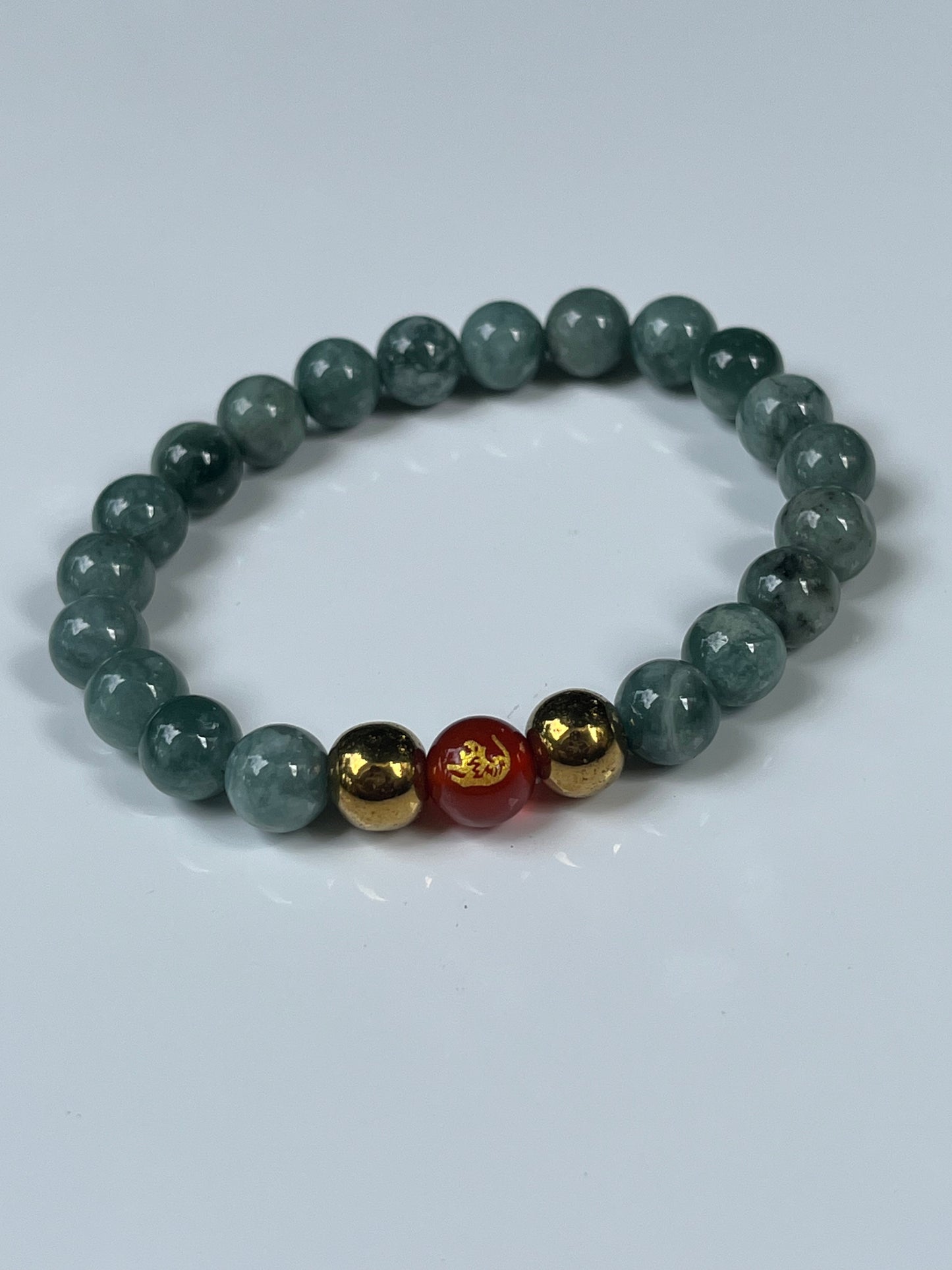 2025 Chinese Zodiac | Tiger - Blue Water Jade and Hematite with Red Agate