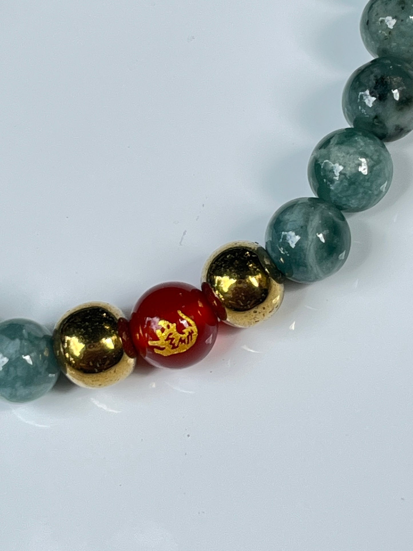 2025 Chinese Zodiac | Tiger - Blue Water Jade and Hematite with Red Agate