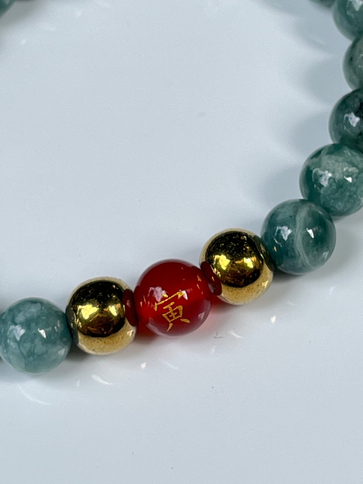 2025 Chinese Zodiac | Tiger - Blue Water Jade and Hematite with Red Agate