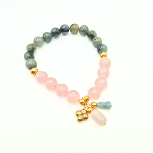 Love and Luck | Rose Quartz and Jade with Jade Wulou and Hematite Clover Charm