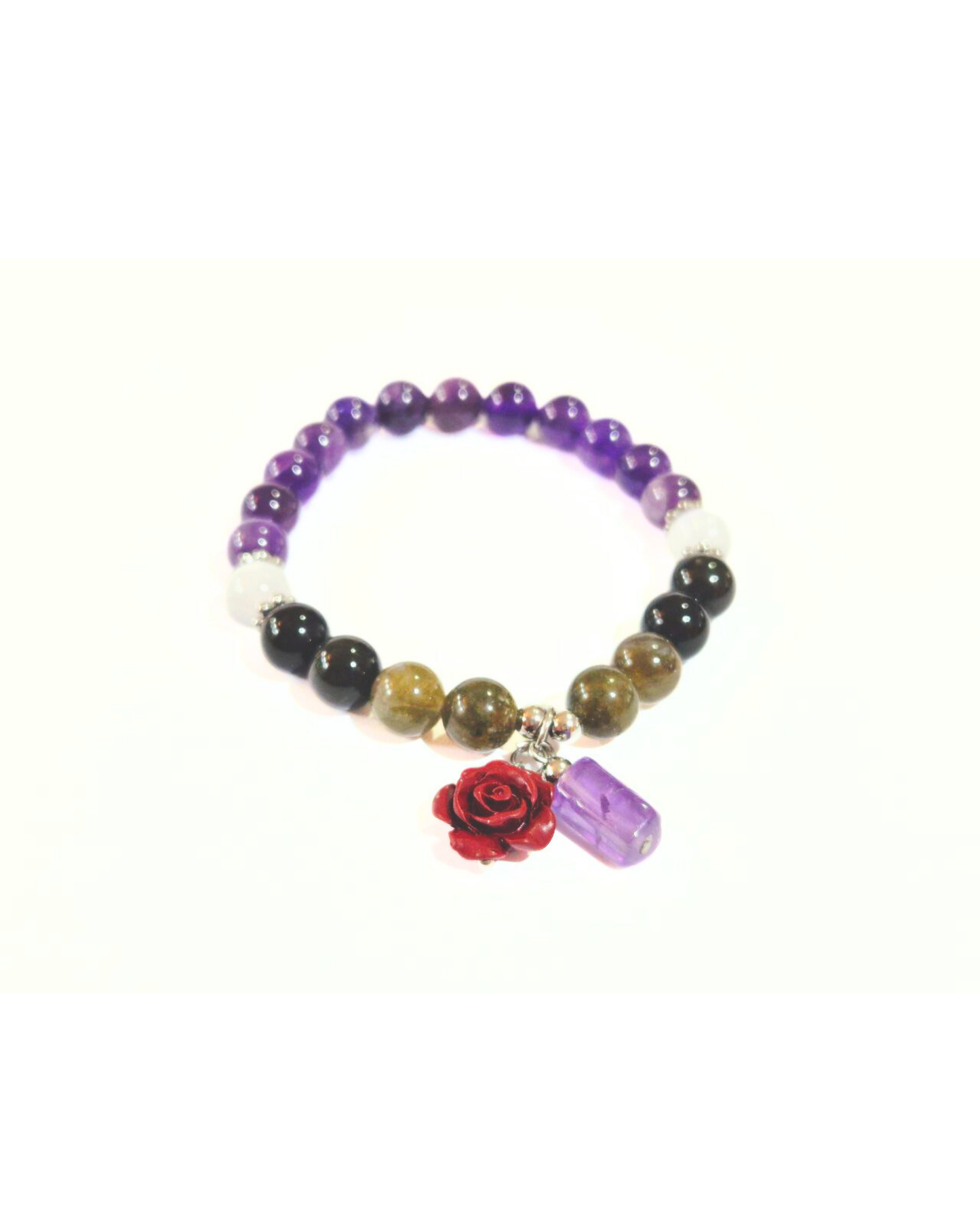 Ghost Month Protection Bracelet - Obsidian, Selenite, Amethyst, & Cinnabar