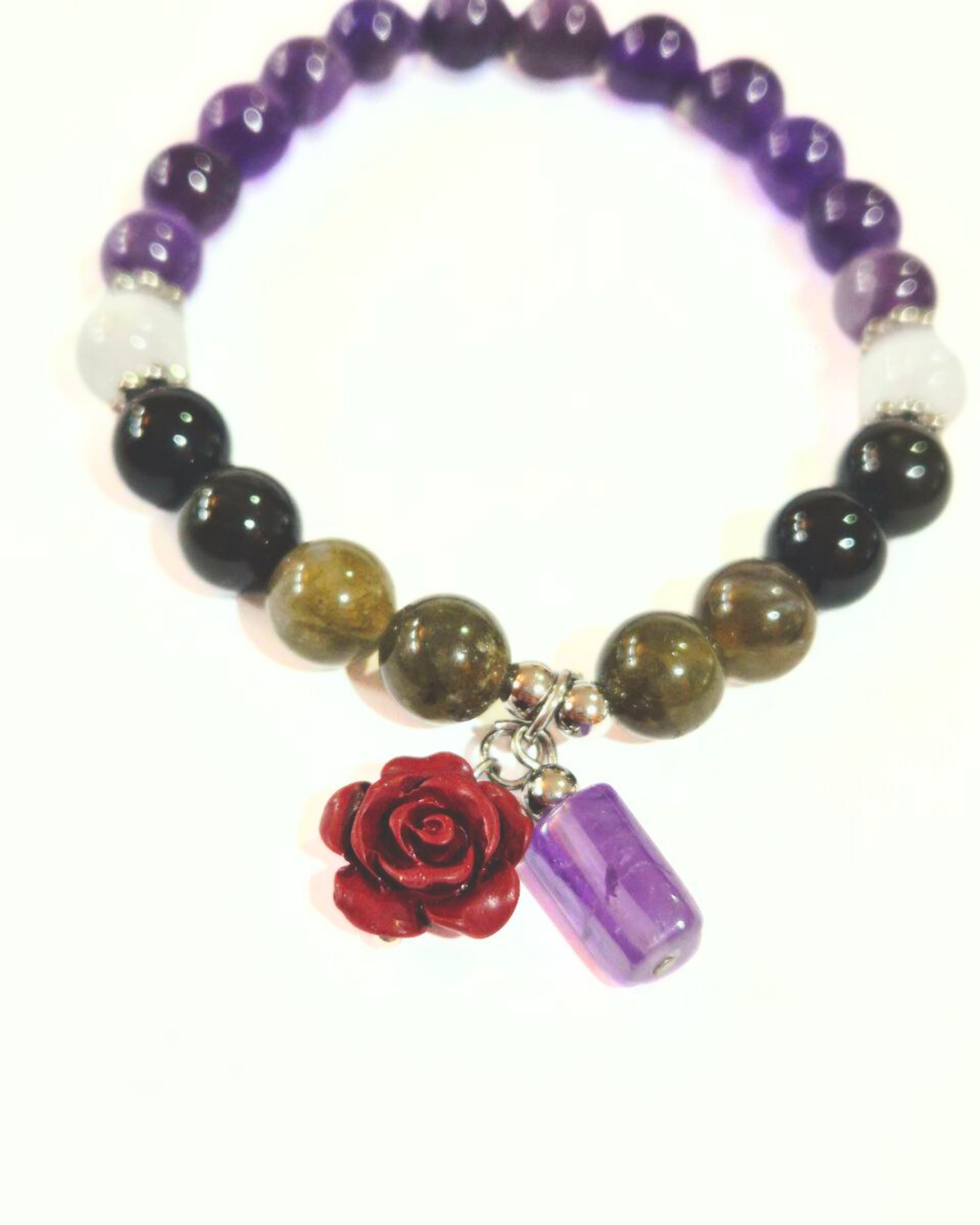 Ghost Month Protection Bracelet - Obsidian, Selenite, Amethyst, & Cinnabar