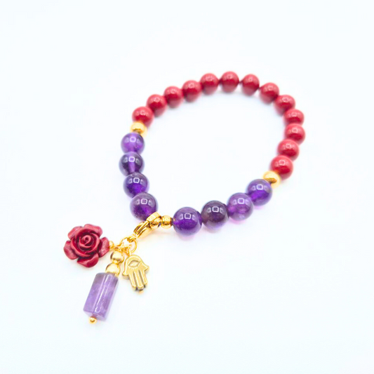 Relief and Protection | Amethyst and Cinnabar with Hematite Hamsa Hand