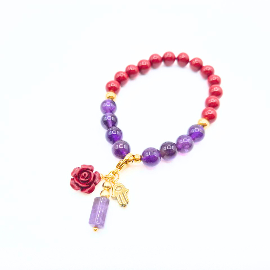 Relief and Protection | Amethyst and Cinnabar with Hematite Hamsa Hand