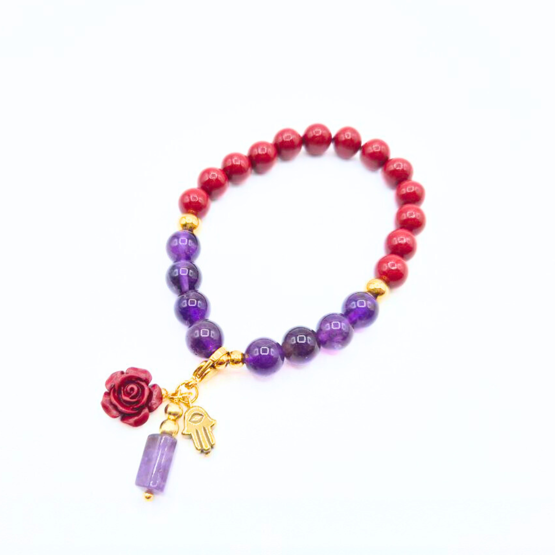 Relief and Protection | Amethyst and Cinnabar with Hematite Hamsa Hand