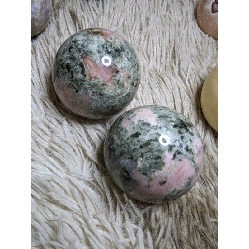 rhodonite with green epidote crystal sphere