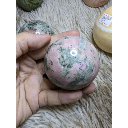 rhodonite with green epidote crystal sphere