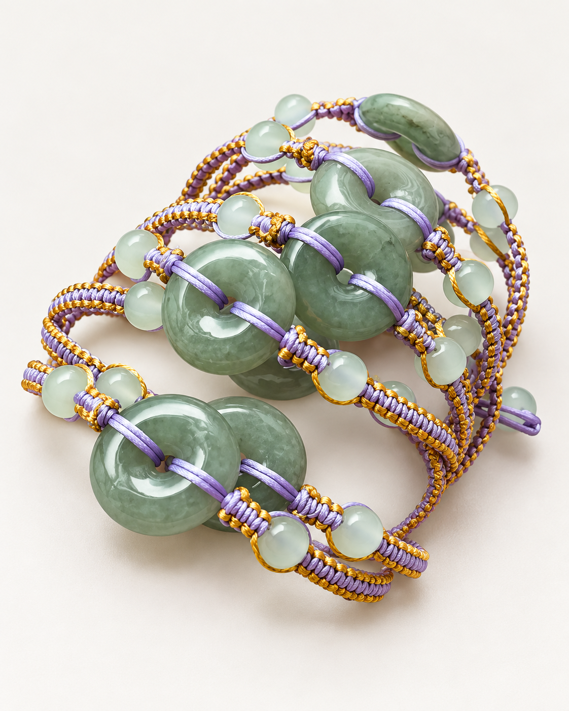Jade Rope Bracelet (Donut Carving) with Green Aventurine Accent