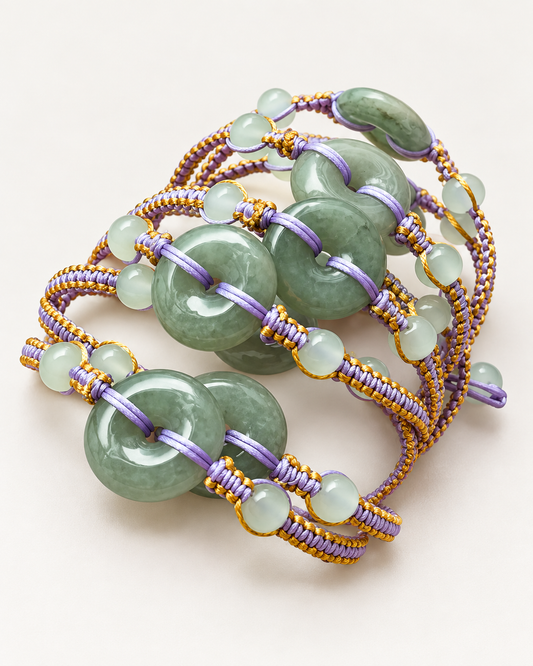 Jade Rope Bracelet (Donut Carving) with Green Aventurine Accent