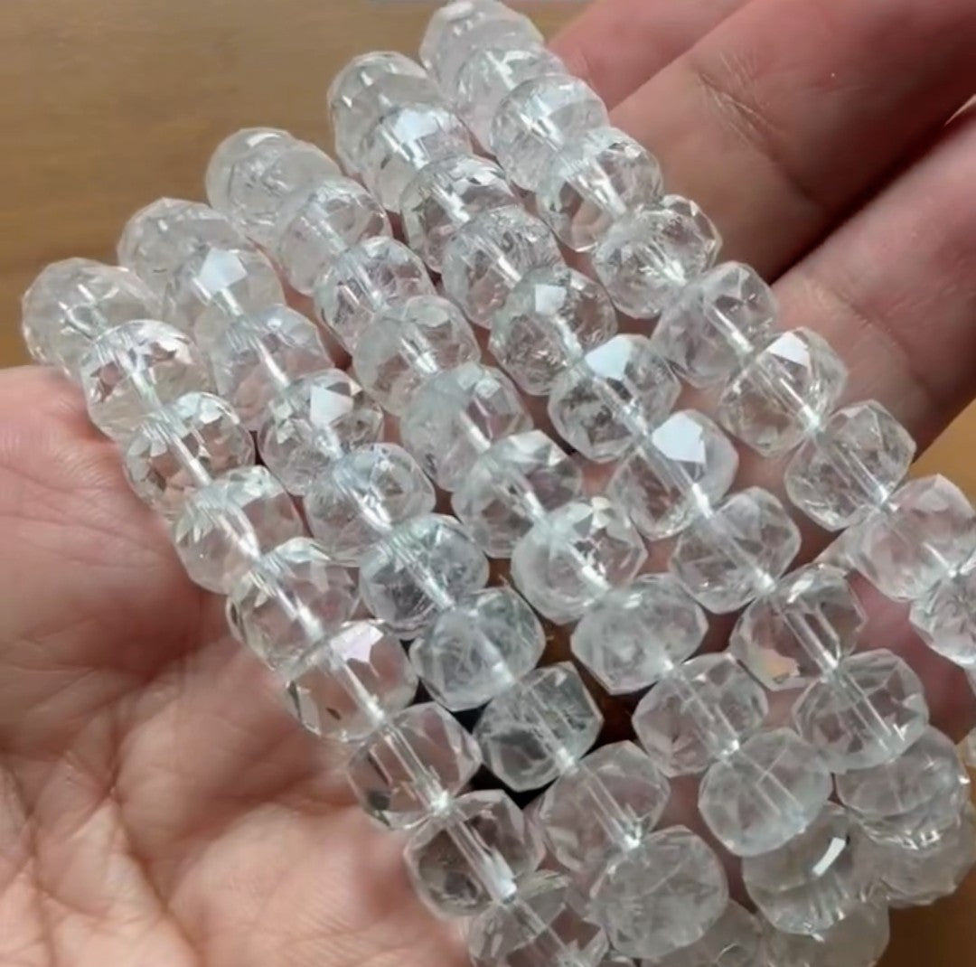 Faceted Abacus Clear Quartz Bracelet (9mm)