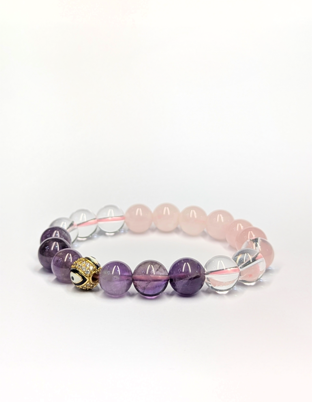 Amethyst, Clear Quartz and Rose Quartz with Anti Evil Eye