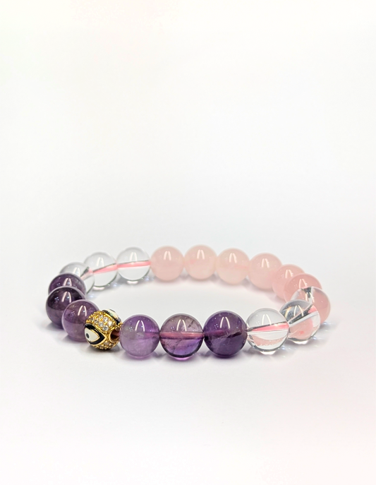Amethyst, Clear Quartz and Rose Quartz with Anti Evil Eye