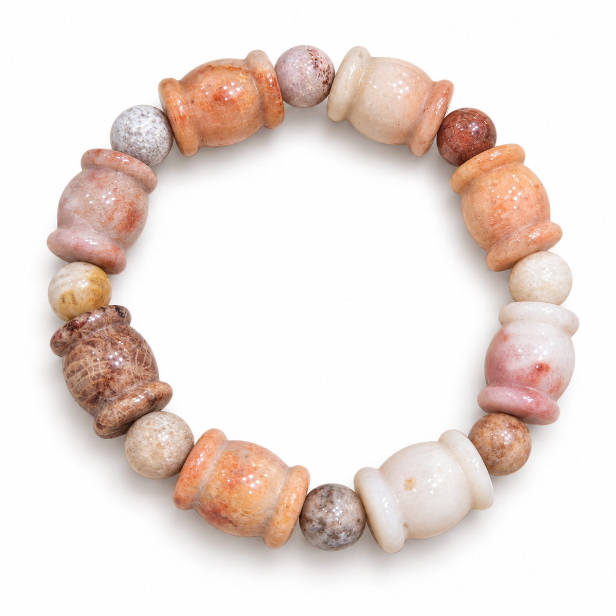 Coral Jade Bracelet (12mm | Barrel Carving)